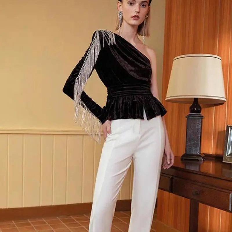 Getвесенняя женская футболка с кисточками из кусков неровные топы открытыми