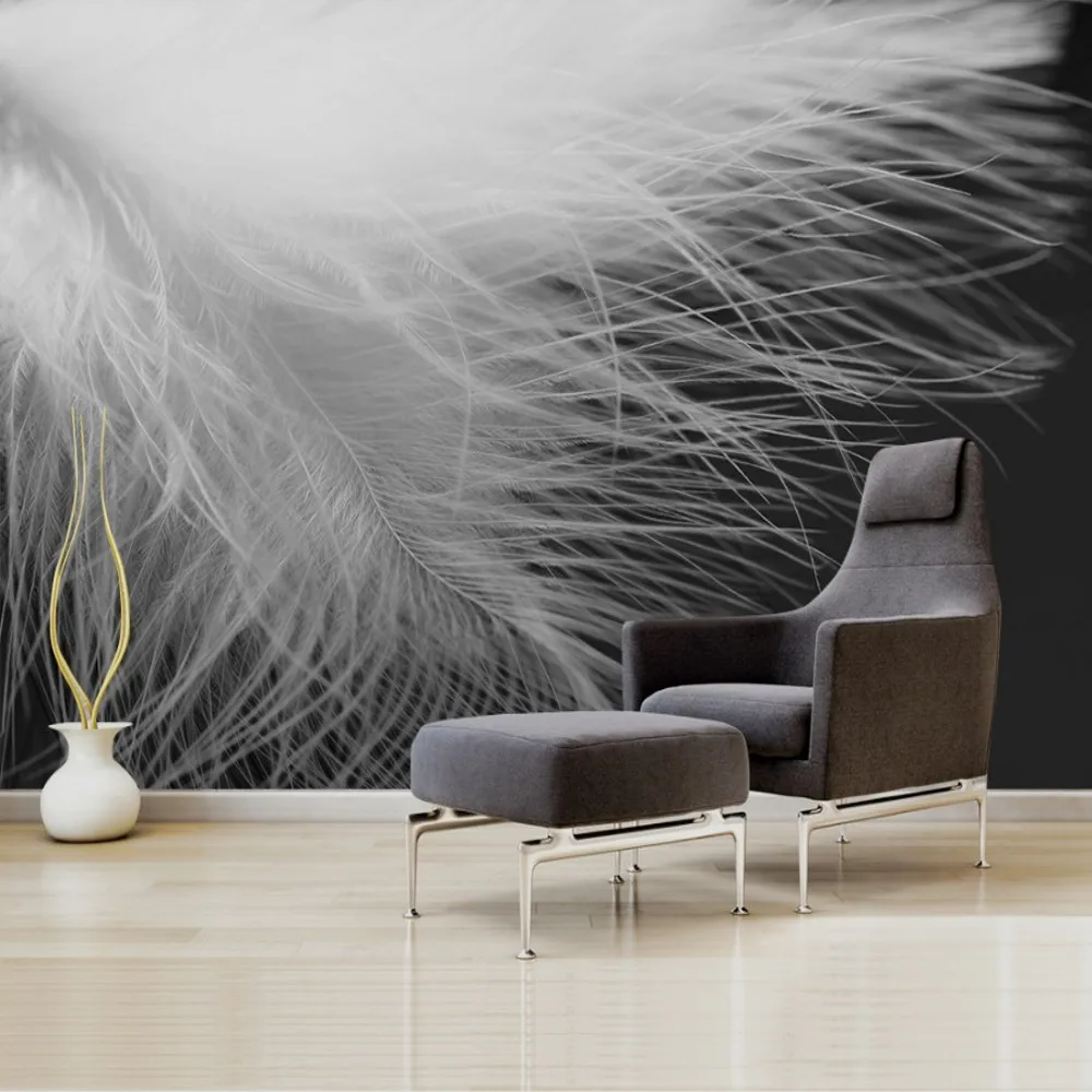 

Drop Shipping Modern Simple Black White Feathers Wall Background Wallpaper Abstract Graphic Decorative Mural Custom 3d Wallpaper