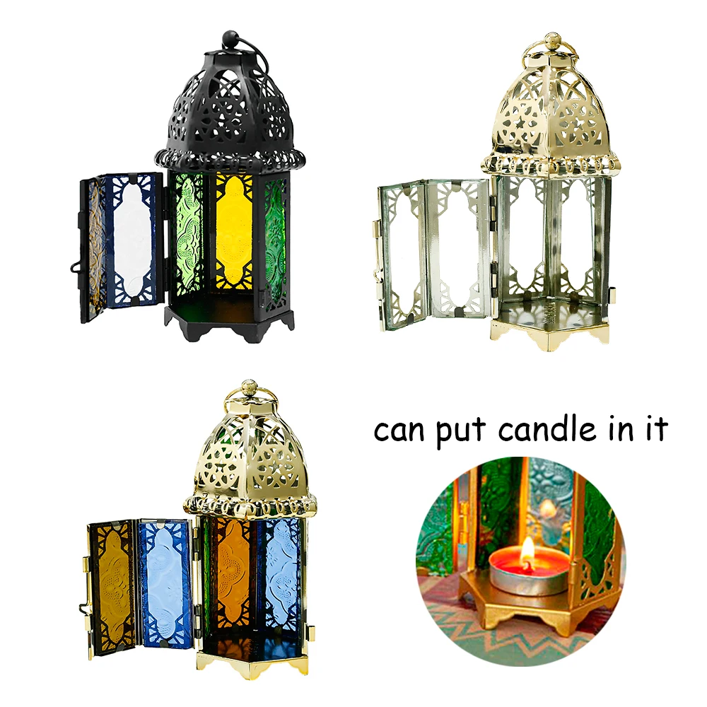 EID Palace Metal Lantern Candle Holders Luxury Candlestick Iron Lamp For Home Ramadan Arab Hanging Muslim Party Supplies | Дом и сад
