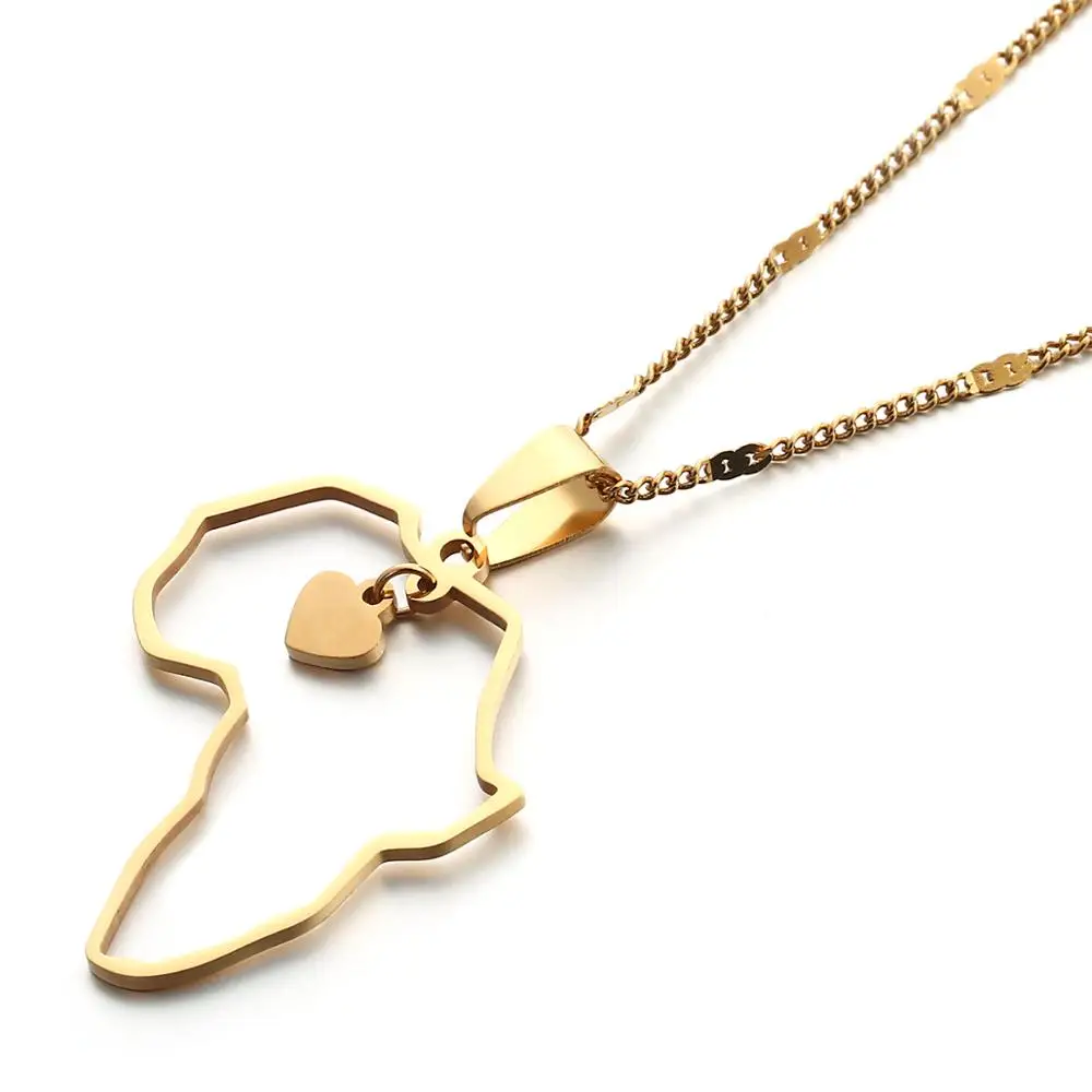 Из нержавеющей стали простой Африка ожерелья с картами милый кулон-сердце карта