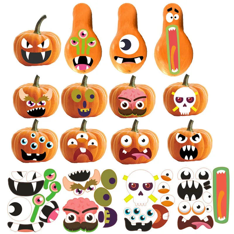 

Halloween Pumpkin 4 Sheet Stickers Expression Shape Paper Sticker Self-Adhesive Stickers Pumpkin Decor Halloween Party Supply