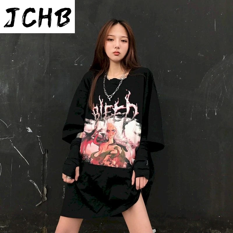 

2021 Streetwear Women Tops Plus Size Tshirts Black t Shirts Summer Girl Image T-shirts Short Sleeve Tshirt O-neck Hip Hop Tops T