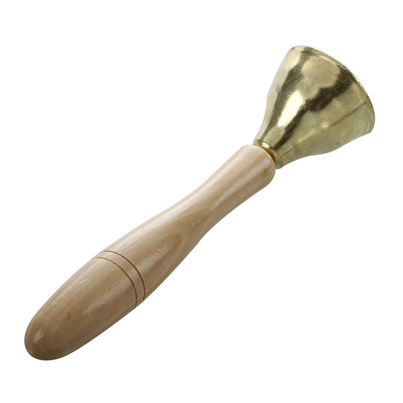 

Hot- 2 pieces mini Golden Bell musical toys for children with a wooden handle