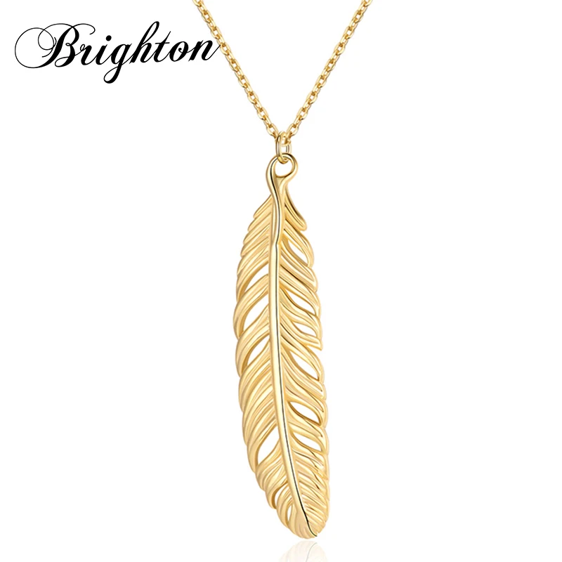 

Brighton Metal Necklace For Women Feather Pendants O chain Gold color Cord Punk Choker Party Gift collares de moda 2021 New