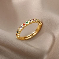 multicolor zircon ring for women stainless steel 2022 trendy open adjustable finger ring dazzling cz stone couple jewelry gift