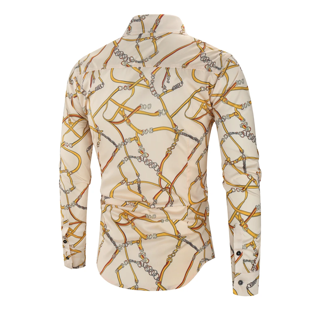 Рубашка мужская с отложным воротником модная блуза принтом роскошная брендовая