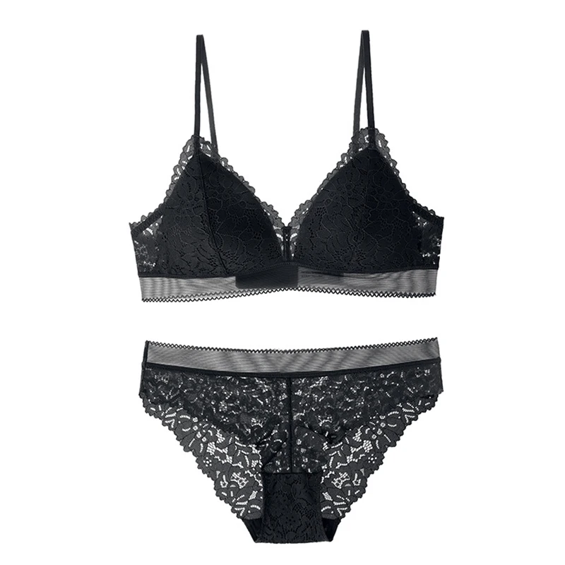 Женский комплект с бюстгальтером и трусиками пуш-апом кружевной тонкими