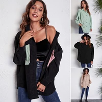 womens tops corduroy solid color shirt coat turn down collar button up blouse mid length long sleeve cardigan outerwear