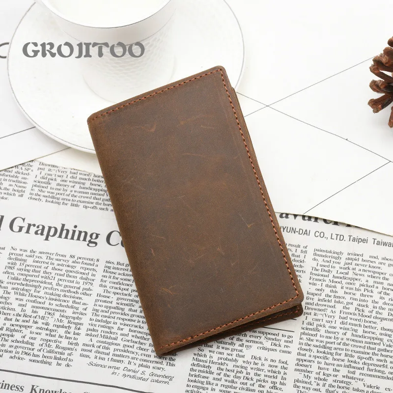 Кошелек GROJITOO из натуральной кожи для мужчин вертикальный мужской бумажник crazy horse