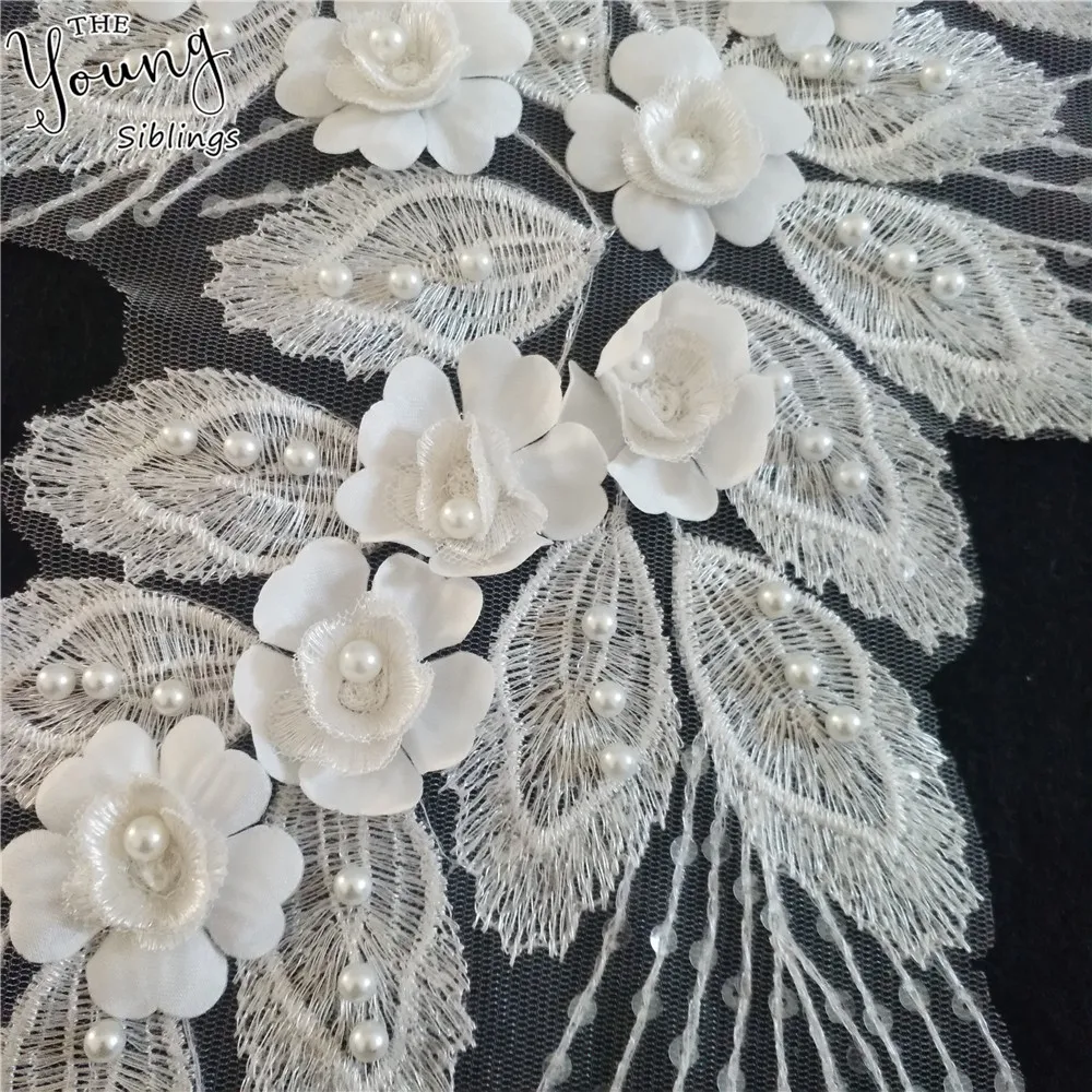 Новое поступление вышитая аппликация из АБС-пластика жемчужный кружевной