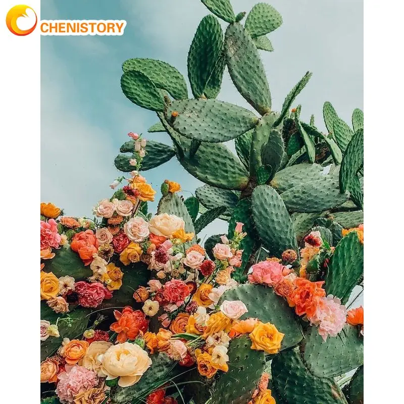 

CHENISTORY Acrylic Picture Painting By Numbers For Adults With Frame 60x75cm Modern Cactus Flowers Canvas By Numbers Diy Gift