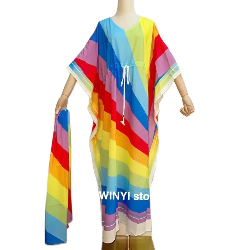 

2021 2021 Floor Length Over Size Print V Collar Silk Knit Elastic Wild New Autumn Fashion Dress Women's Casual Clothing WINYI