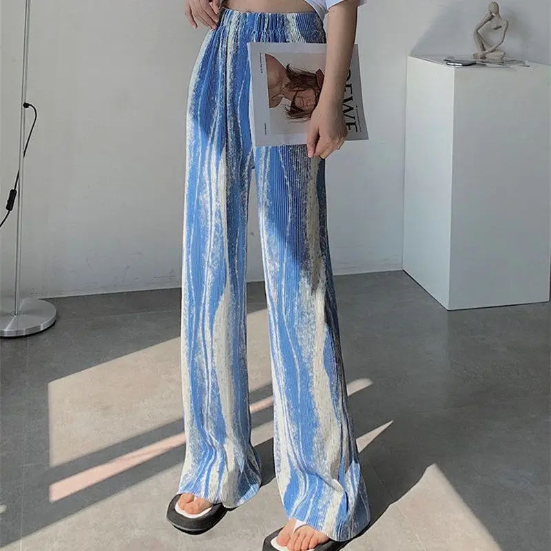 

Широкие брюки с принтом Tie-dye, женские брюки, Новинка лета 2021, прямые брюки в Корейском стиле преппи с завышенной талией и широкими штанинами, ...