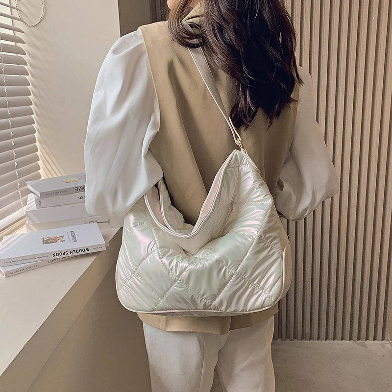 new large capacity handbag winter feather down shoulder bag for women white space pad cotton tote bags ladies crossbody bags sac free global shipping