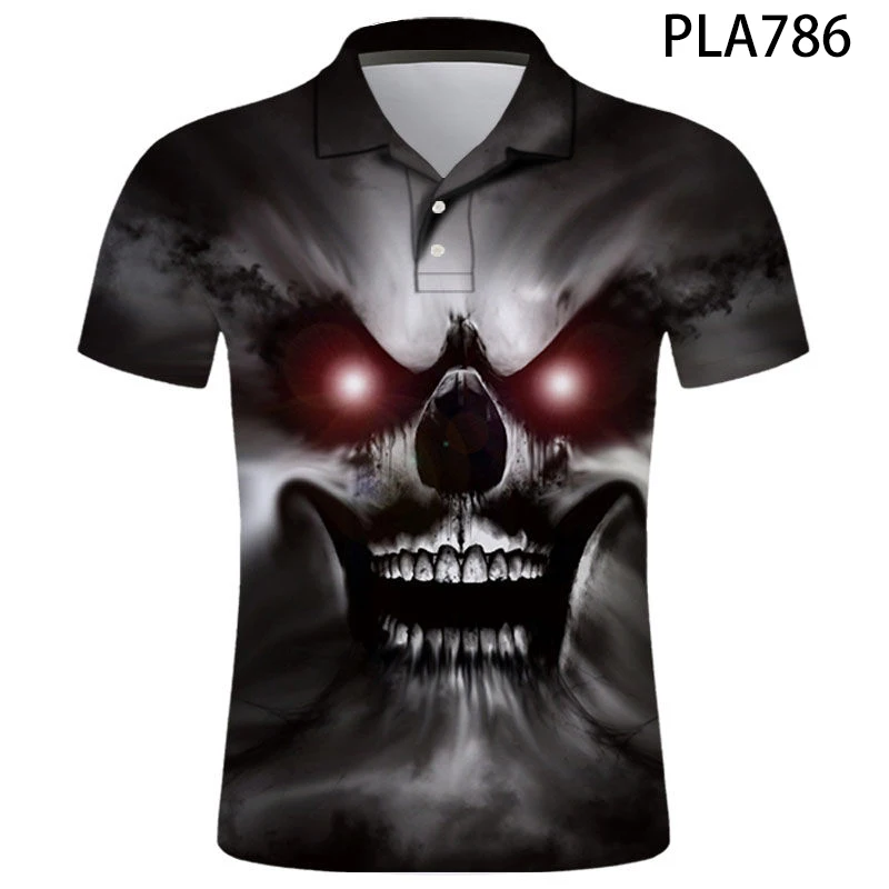 Мужская рубашка поло с коротким рукавом Повседневная модная 3D принтом черепа в