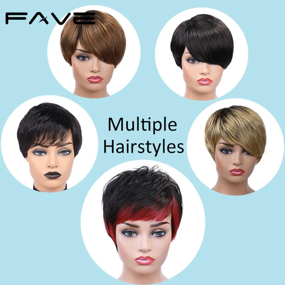 FAVE парики вырезанные феями короткие прямые из человеческих волос для черных