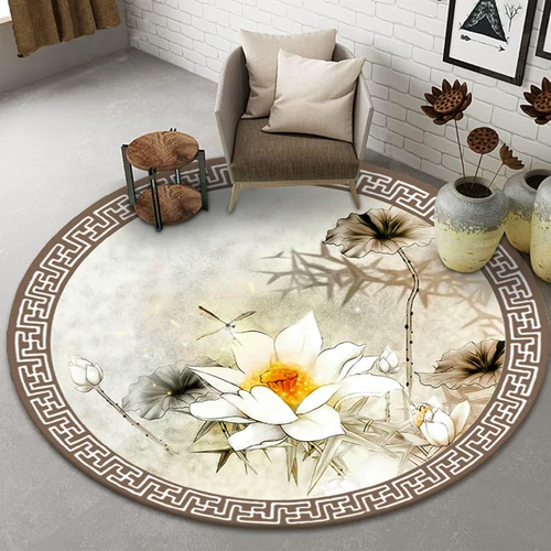 Коврик в китайском стиле нескользящий круглый ковер с рисунком цветущей сливы