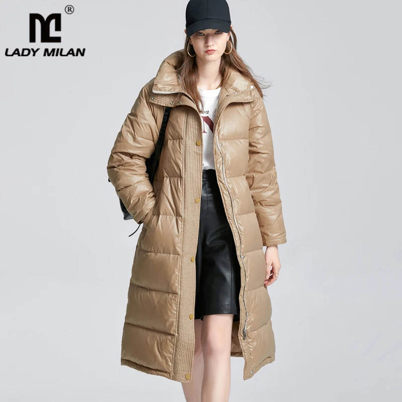 

Women's Down Coat Stand Collar Zipper Closure White Duck Down Filling Fashion Overcoat Warm Outerwear