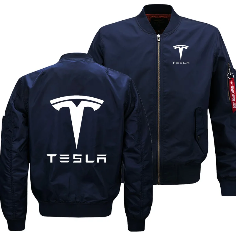 

Men Zipper Flying Jacket Men Coat Tesla Car Logo Print Cotton Quick Dry Sweatshirt British Style Leisure Man Clothing Selling