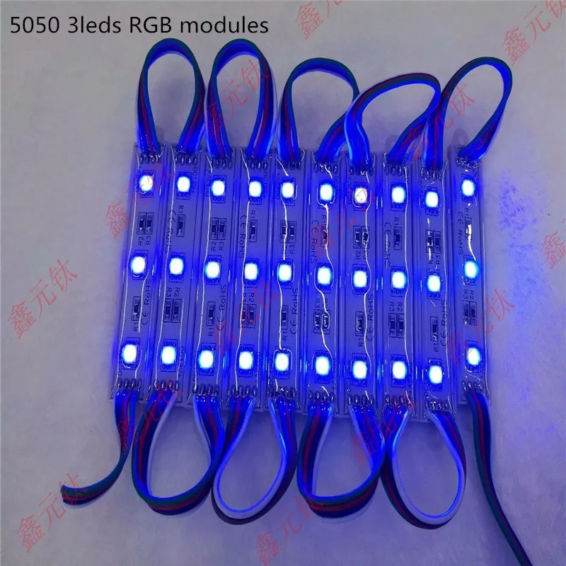 12В светодиодные модули 5050 красные желтые синие зеленые белые теплый RGB 3 светодиода. Быстро гаснут. Свет рекламных вывесок. Защита от воды IP65. 20 штук в лоте.