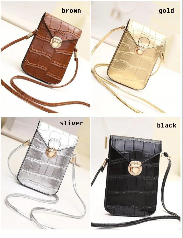 

Silver Mobile Phone Mini Bags Small Clutches Shoulder Bag Crocodile Leather Women Handbag Black Clutch Purse Handbag Flap