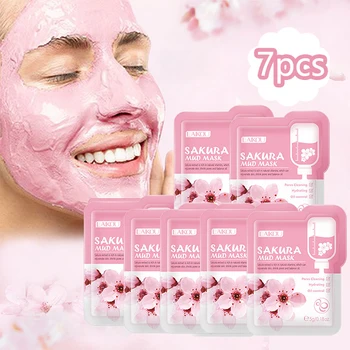 LAIKOU 7 uds Japón Sakura mascarilla facial de barro blanqueador de limpieza hidratante Control de aceite paquetes de mascarilla de arcilla antienvejecimiento cuidado de la piel facial 1