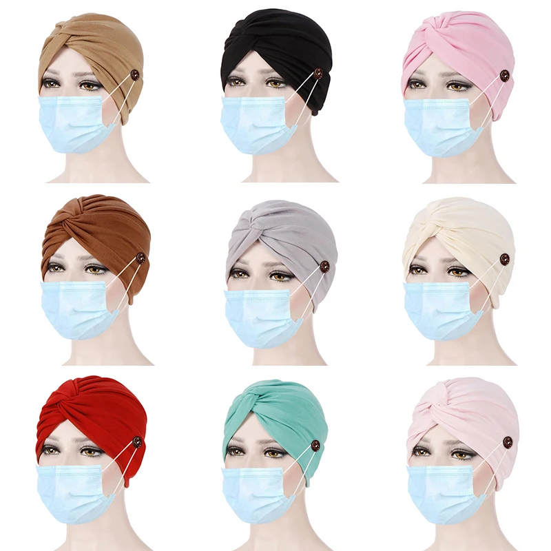 Cross Muslim Hijab Cap Women Inner Caps Solid Soft Turban With Button Maks Holder Knotted Headwrap Elastic Headwear | Тематическая