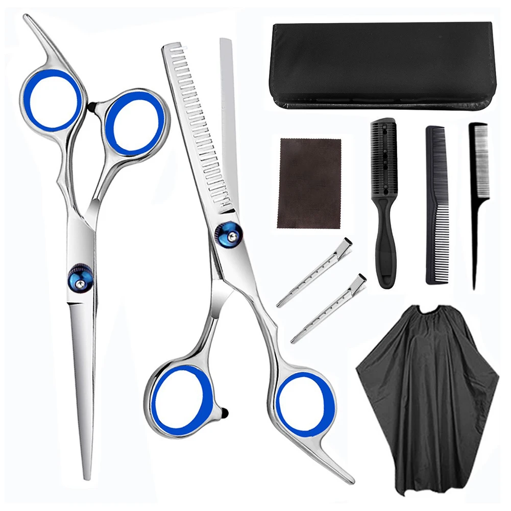 

10pcs/set Hair Cutting Scissors Thinning Shears Hair Comb Hairpin Cape Hairdressing Kit for Barber Salon Home Bathroom