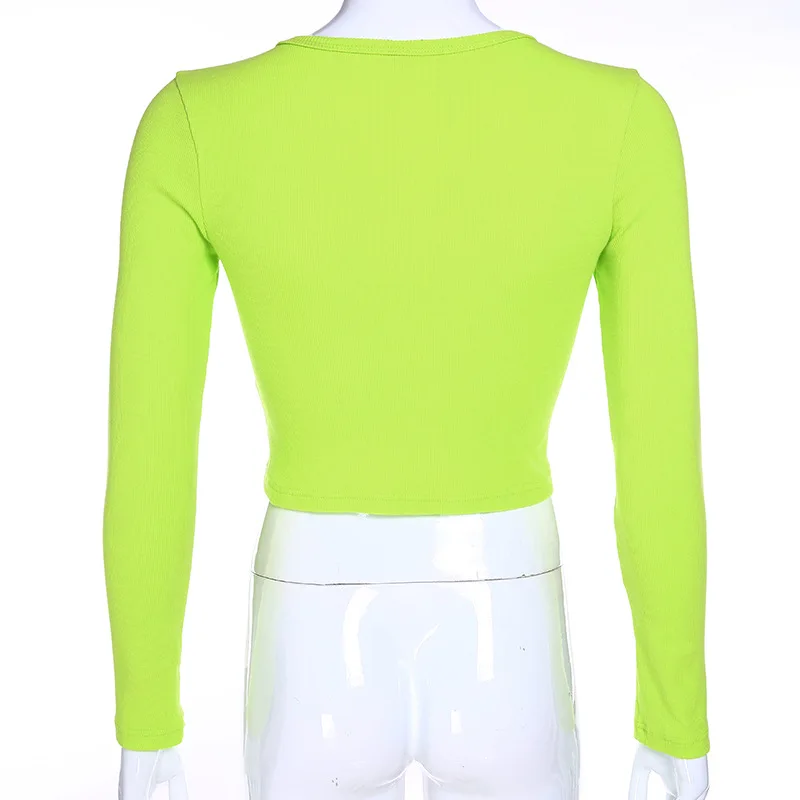 

Cute Embroidery Basic Tshirt O-Neck Long Sleeve Autumn Top Tee Shirt Femme Knitted Harajuku Fashion Crop Top T Shirt