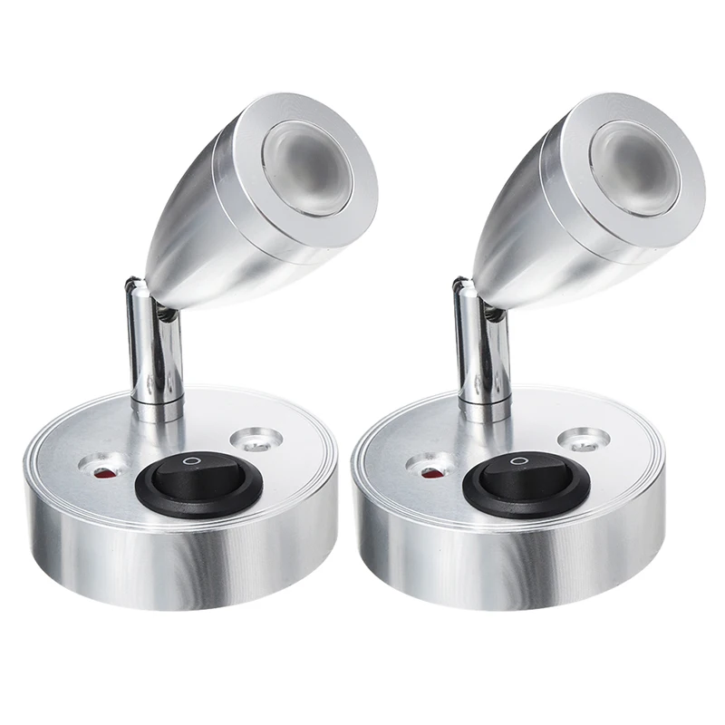 

2Pcs Aluminum 12V LED Spot Reading Light Lamp Switch for Camper Van Caravan Boat RV Motor Led spot Reading Light