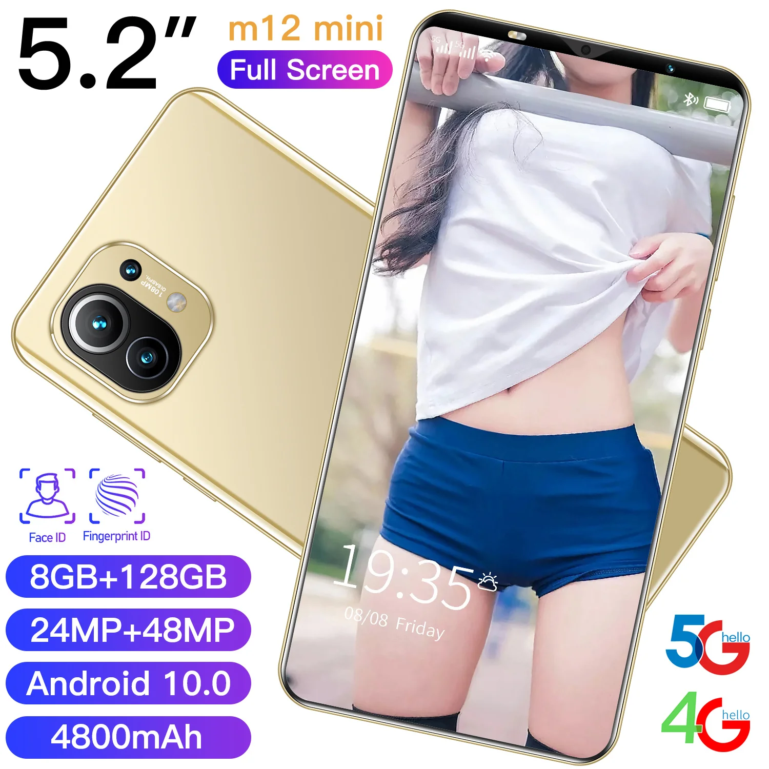 

Global Version M12 Mini 5.2Inch Smartphone 8G +256G 4800mAh Large Battery Android Full Display Mobile Phone 4G/5G Wifi Callphone