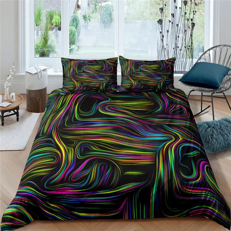 

Luxury 3D Color Linear Art Print 2/3Pcs Kids Bedding Sets Comfortable Duvet Cover Pillowcase Home Textile Single/Queen/King Size