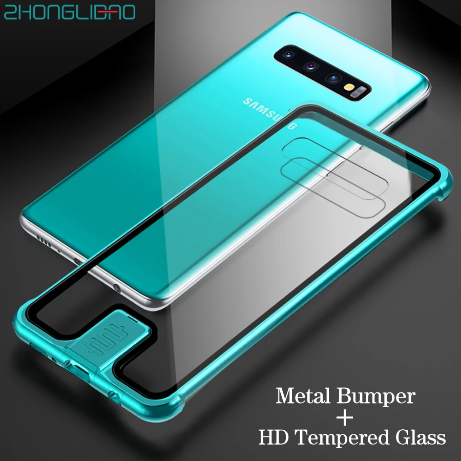 Металлический бампер чехол для Samsung S10 Plus S10plus Etui HD закаленное стекло задняя