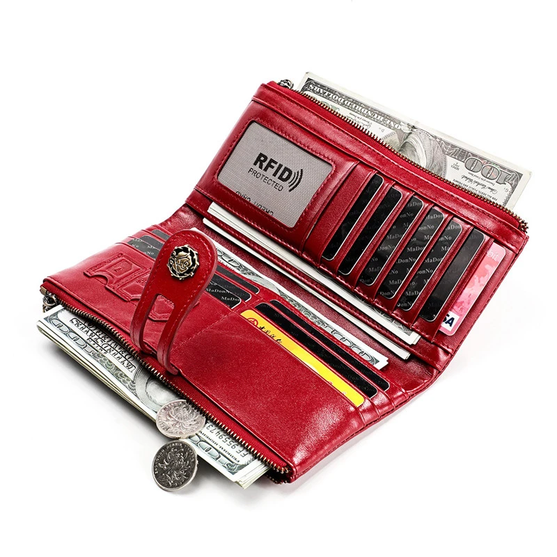 Длинный кошелек из 100% натуральной кожи на молнии для женщин роскошный брендовый