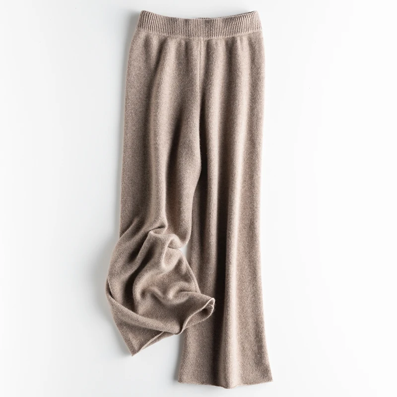 Luxury two pieces 50% cashmere+ 30% wool suits female high collar warm mink cashmere Knit tops+ wide leg wool pant sets F788
