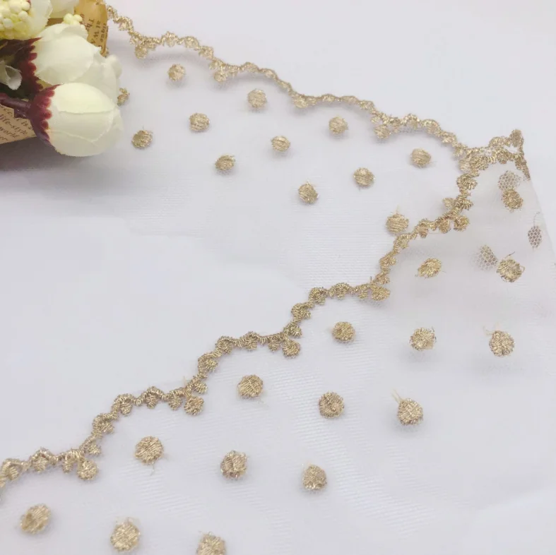 Лидер продаж новинка 2 метра Золотая кружевная лента сетка для рукоделия вышитая