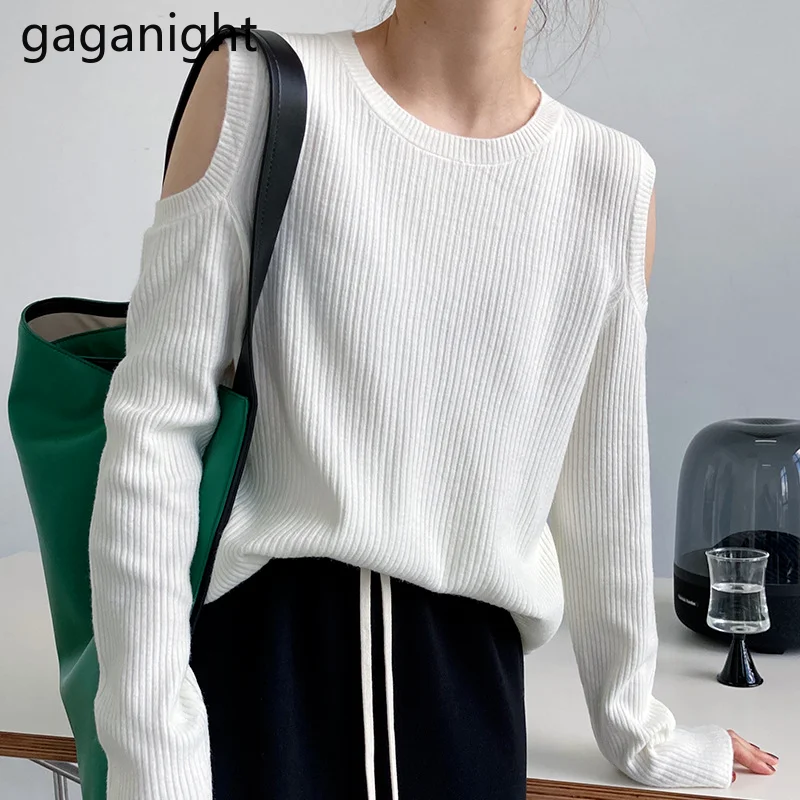 

Gaganight женский сексуальный свитер с длинным рукавом с открытыми плечами осень 2021 новый корейский шикарный модный тонкий пуловер вязаный Топ