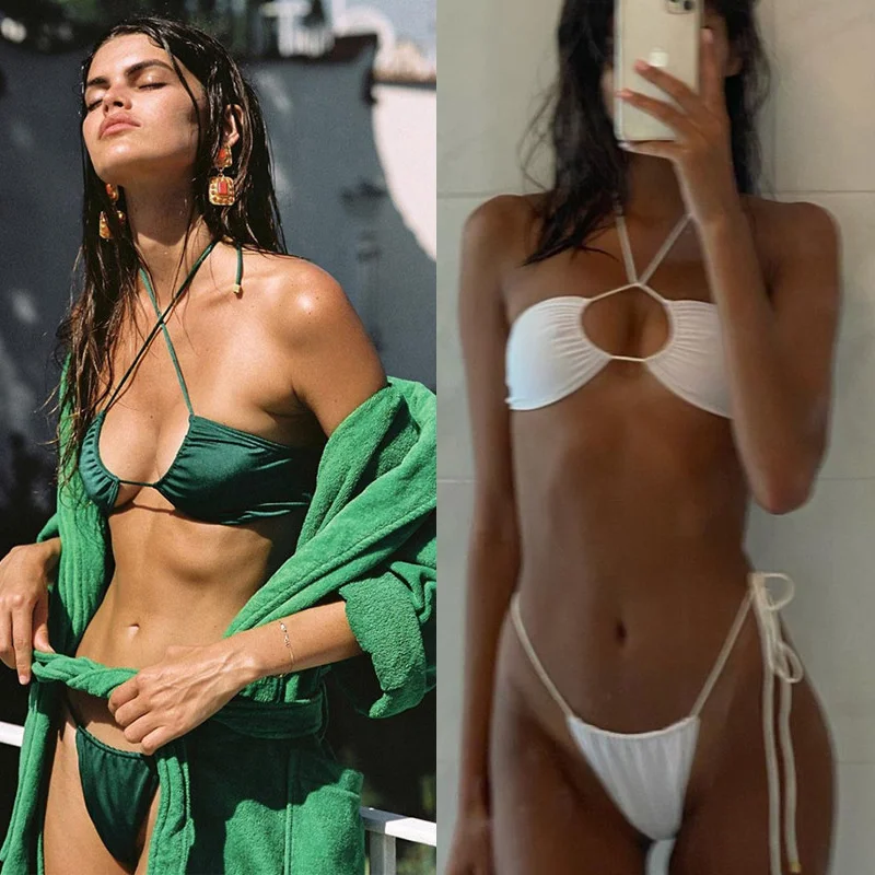 

Бикини со складками, купальник 2021, комплект бикини с пуш-ап, купальный костюм, женский купальник, однотонный бикини, сексуальное бикини, пляж...