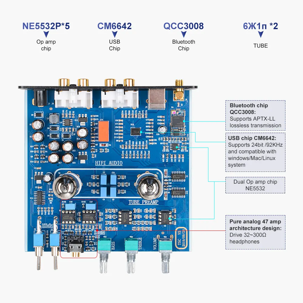 AIYIMA HiFi T6 PRO ламповый предусилитель усилитель для наушников DAC JAN5725 Bluetooth QCC3008 USB 24