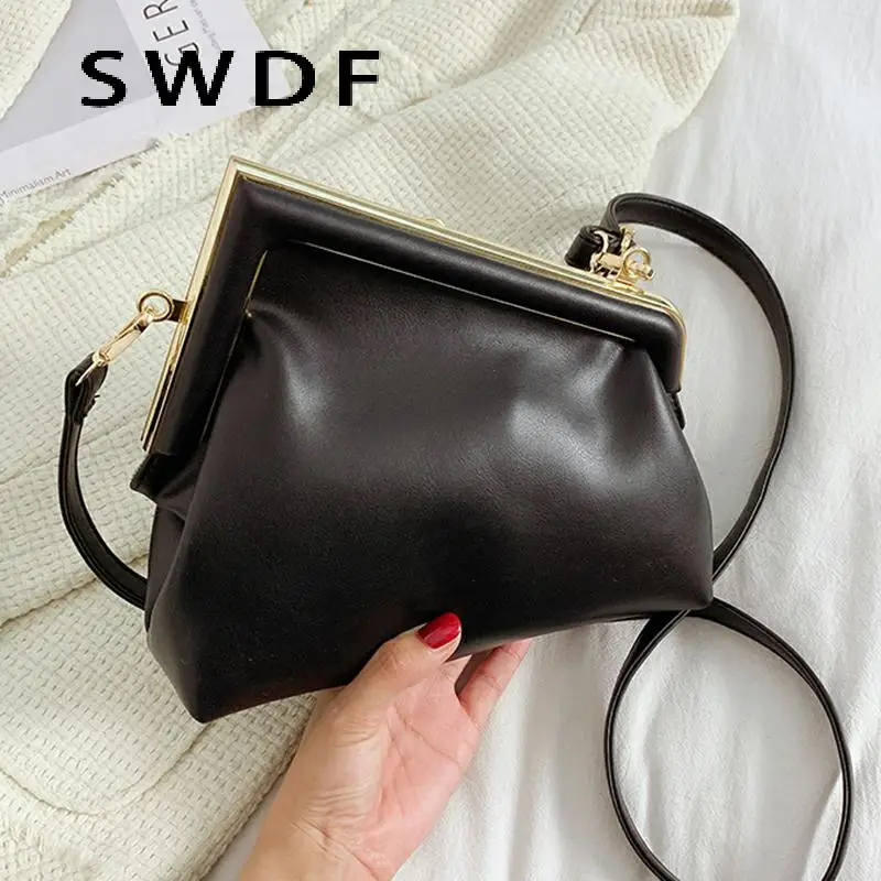 

SWDF Simple Solid Color PU Leather Clamp Crossbody Bags for Women 2022 Winter Brand Luxury Shoulder Handbags Totes Party Clutch