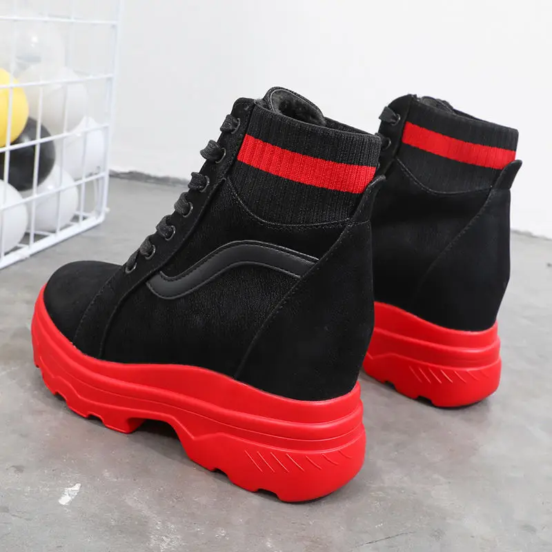 

High-Top Shoes Women's Fashion All-match Latest Style Velvet Winter Leather Graffiti Autumn Boots Increased Short Short Tube