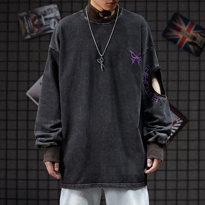 Нерегулярные с длинным рукавом сплит подол старый толстовки для мужчин High Street