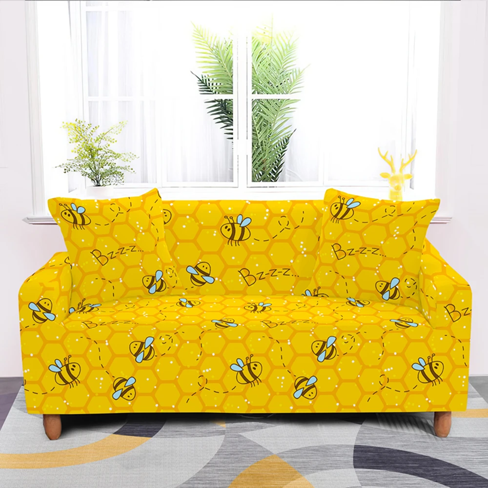 

Bee Honey Pattern 1/2/3/4 Seater Sectional Sofa Cover Elastic Stretch Cartoon Couch Covers For Living Room Furniture Protector