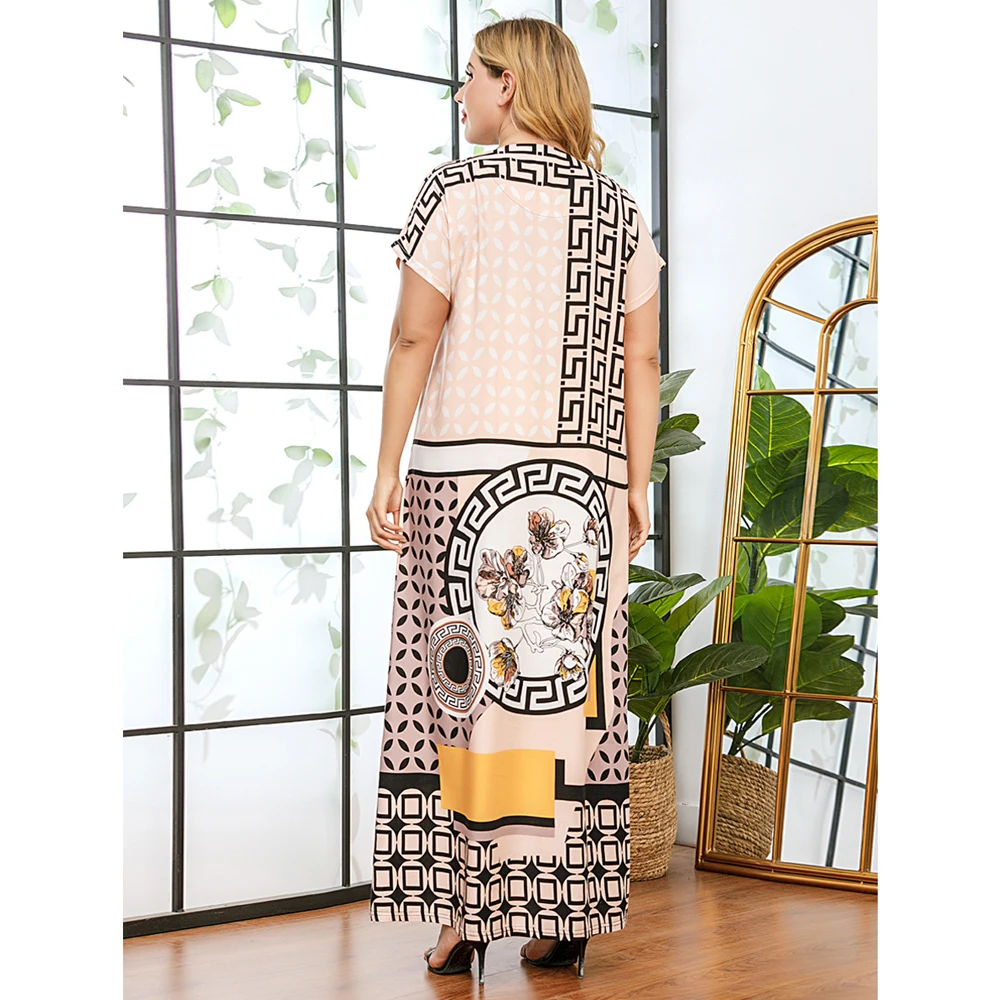 

Plus Size Simple Maxi Dress Summer Clothes For Women 2021 Female Floral Modest Robe Long Muslim World Apparel Store Short Sleeve