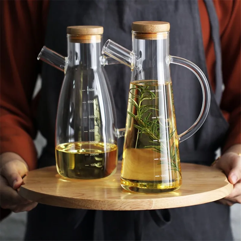 Transparent Glass Oil Bottle with Handle Scale Heat-Resistant Leak-Proof Seasoning Kitchen Tools Vinegar Sauce Container | Дом и сад