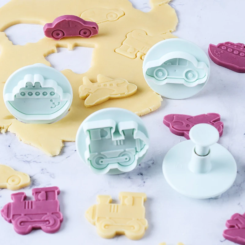 4/8 шт. 3D формочка для печенья Автомобильная самолета поезда ручной штамп выпечки