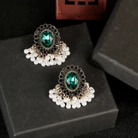 luxury green crystal indian earrings for women pendientes classic baroque tassel earrings jewelry brincos