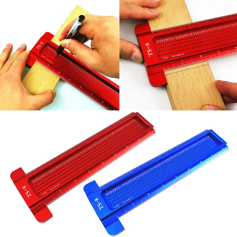 

8inch Precision Woodworking Tools Aluminum Scale Ruler T-type Square Hole Ruler