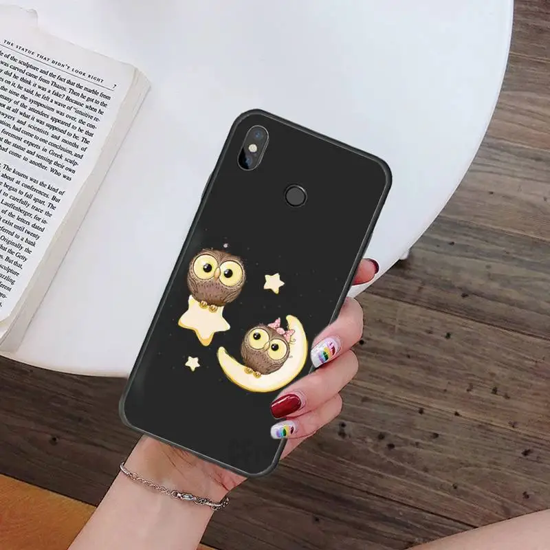 

Cute Owl Black Phone Case For Xiaomi Mi Redmi Note 7 8 9 pro 8T 9T 9S 9A 10 Lite pro
