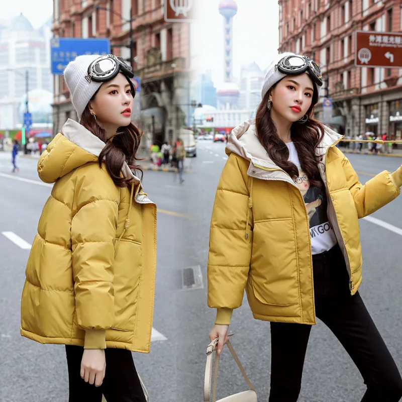 yellow hooded jacket FORERUN, 7 цветов, зимняя куртка для женщин, плюс размер, пальто, ассиметричные куртки-пузырь, куртки с капюшоном, хлопковая стеганая парка, Mujer - Цвет: yellow hooded jacket